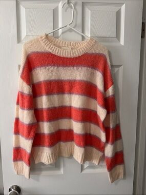 NWOT Striped Crewneck Sweater in Cream and Coral - wool/mohair SO SOFT
